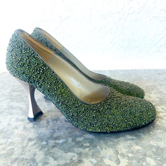 kris + cris Shoes - Beaded leather pumps womens pin up 38 | 7.5 Louis heel 3” Spain
